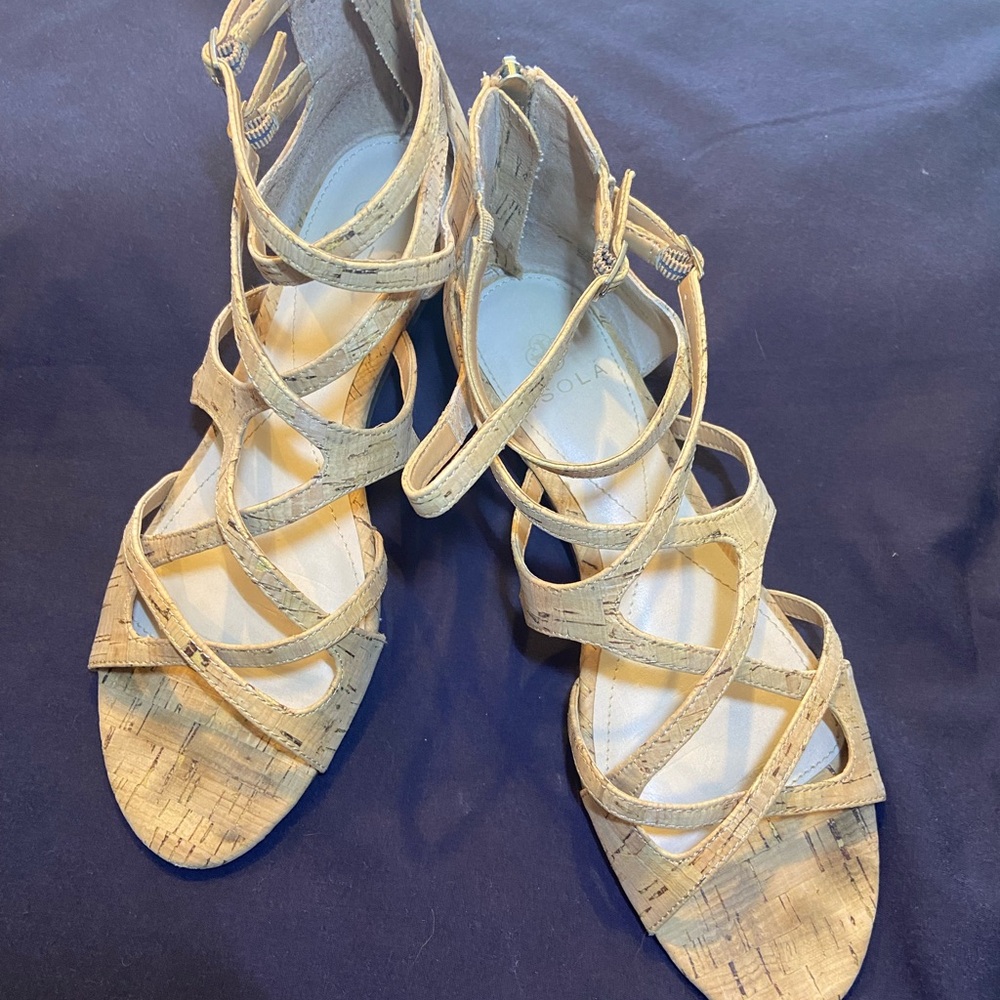 Stylish Tan Cork Strappy Sandals